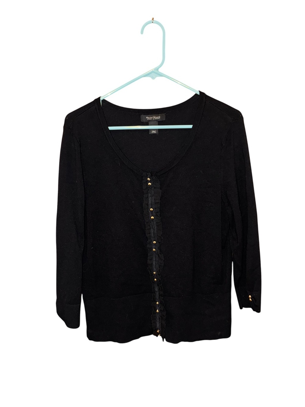 White House Black Market Womens Black Button Cardigan with Silver Accent L